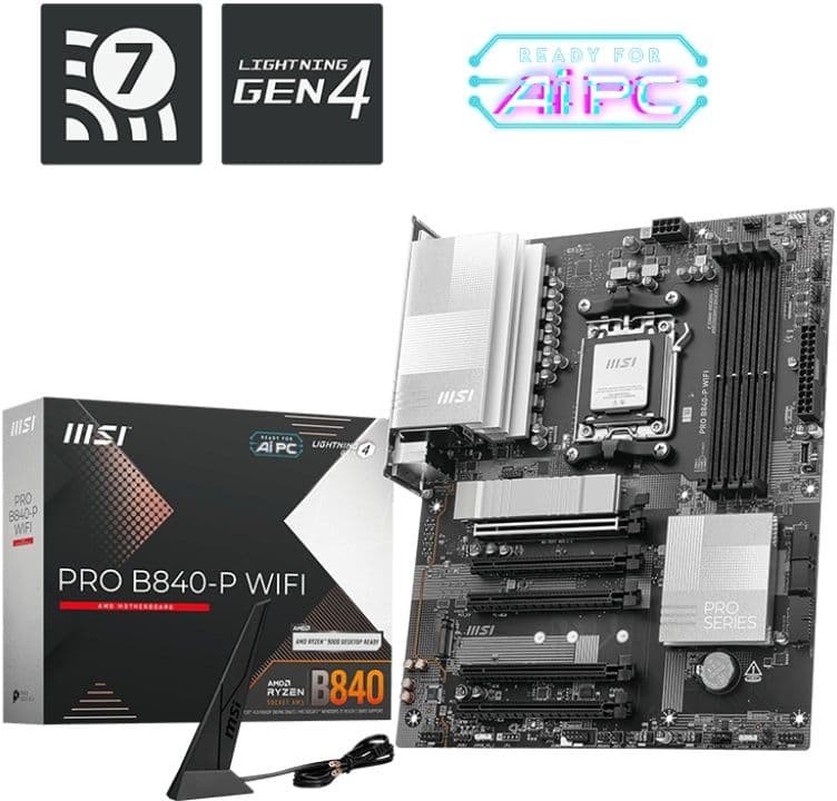 MSI PRO B840-P WIFI AM5 - Moederbord ATX - Wi-Fi 7 Bluetooth 5.4 - 4x DDR5