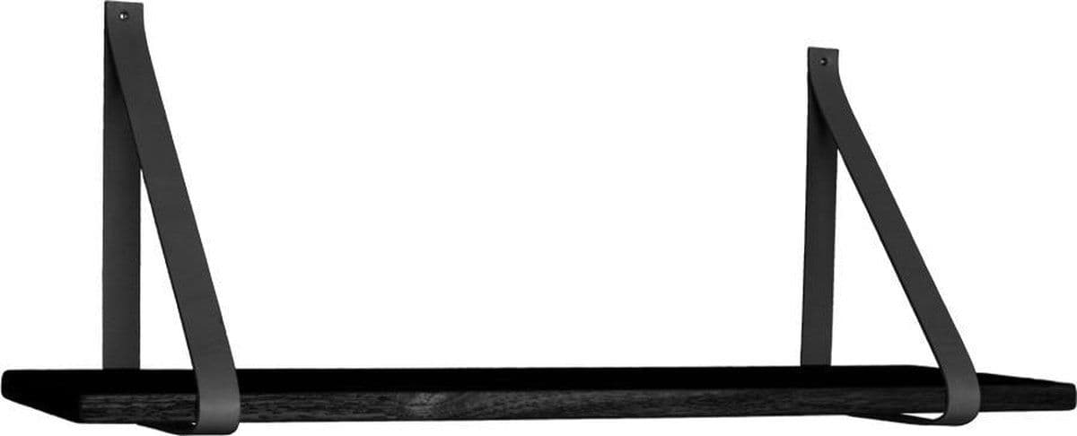 House Nordic Forno - Wandplank - Houten wandplank met leren riemen - Zwart - 120x20 cm