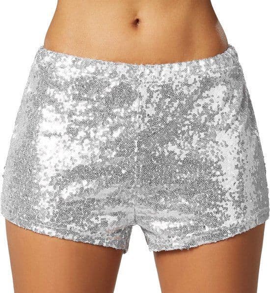 Dressforfun Pailletten-short - Verkleedkleding - Korte snit met trekkoord - Zilver (S)
