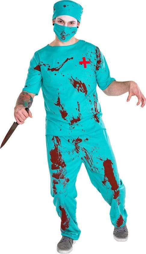 Dressforfun Zombiedokter - Herenkostuum XL - Bloedige print - Halloween