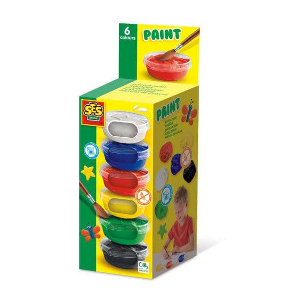 SES - Plakkaatverf (6x45ml) - extra dekkende plakkaatverf - hersluitbare potjes - makkelijk uitwasbaar