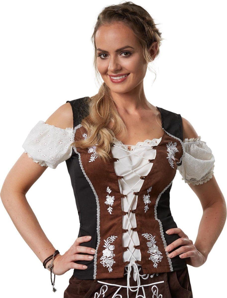 Dressforfun Kostuumblouse Sissi - Dirndl Blouse - Carmenhals Veter Kanten Details - 100% Katoen