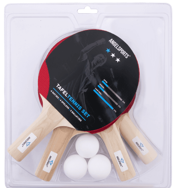 Angel Sports - Tafeltennisset 4x bat 1 ster met 3 ballen