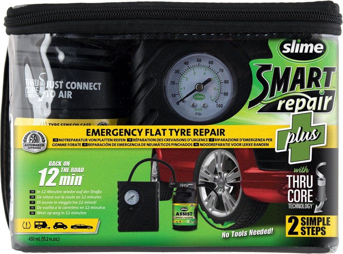 Slime Smart Repair Plus Kit - Complete Bandenreparatieset - 12V Compressor - Geschikt voor Auto's