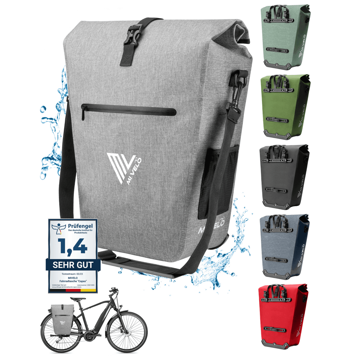 MIVELO Fietstas - Waterdicht - 25L met Laptopvak - Grijs