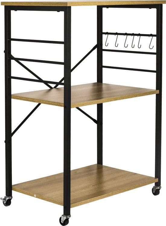 ERRO Keukentrolley - Serveerwagen - 3 planken - 60x40x89 cm - zwart