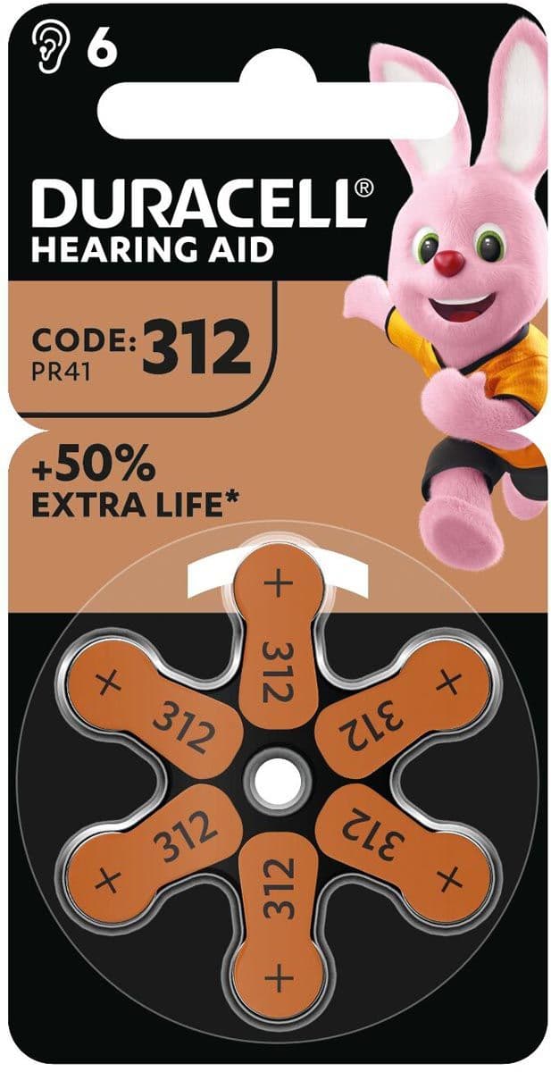 Duracell 312 - Zink Lucht Batterijen - Easy Tab - (6-pack)