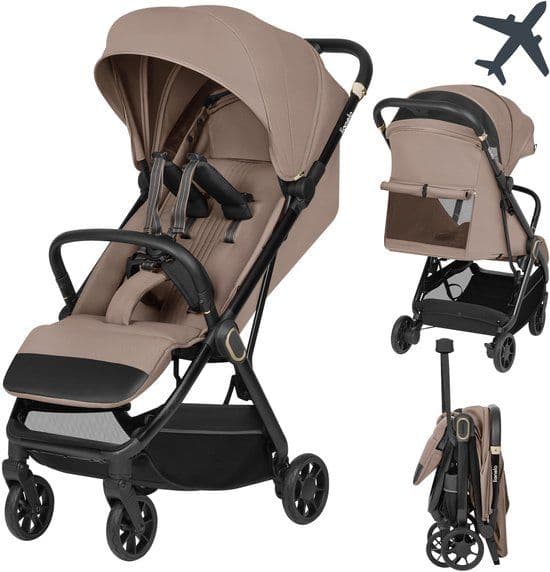 Lionelo Bess - Ultra compacte Buggy - Lichtgewicht (7,5 kg) - Automatisch inklapbaar - XXL Kap met UPF 50+ - Beige