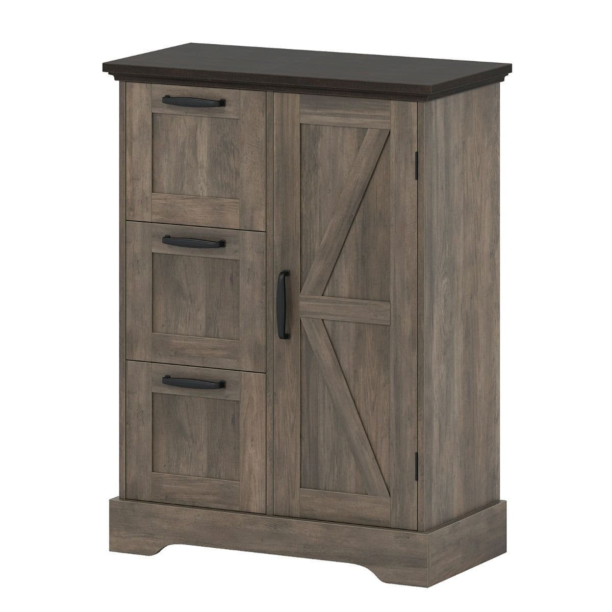 Coast Opbergkast - Farmhouse Kast met Schuurdeur en 3 Lades - Grijs - 60 x 30 x 80 cm