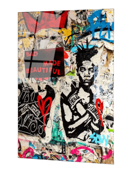 Wallity Glasschilderij - Banksy Bad Made Beautiful - 45 x 65 cm - Knallkleuren