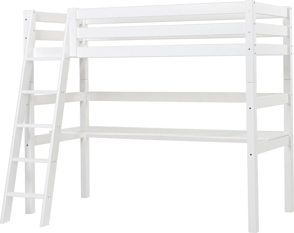 Hoppekids ECO Luxury Hoogslaper 90x200cm met bureau en schuine ladder, Wit