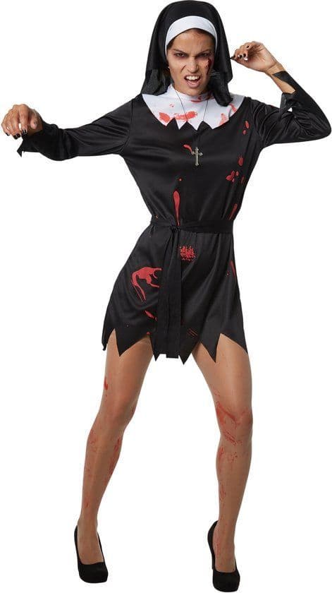 Dressforfun Griezelige non - Verkleedkleding Halloween - Zwart-wit - Maat L