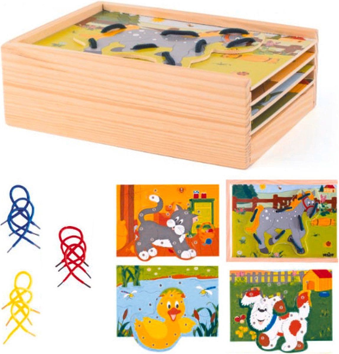 Woody Woody doos dieren rijgen met veters 90920.