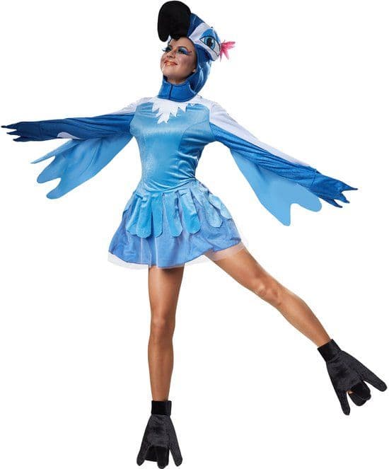 dressforfun Geestige paradijsvogel - Kostuum - Pluizig met klauwvorm muts - Blauw (XXL)