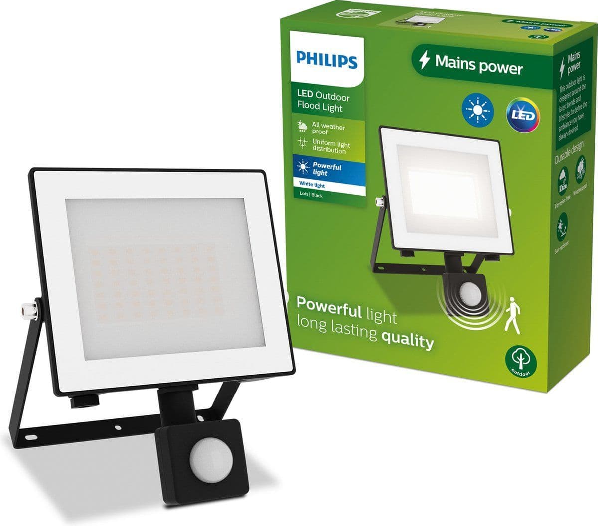 Philips Lois floodlight - Verstraler - 30W - Bewegingssensor - Helder warm licht 3000K - Zwart