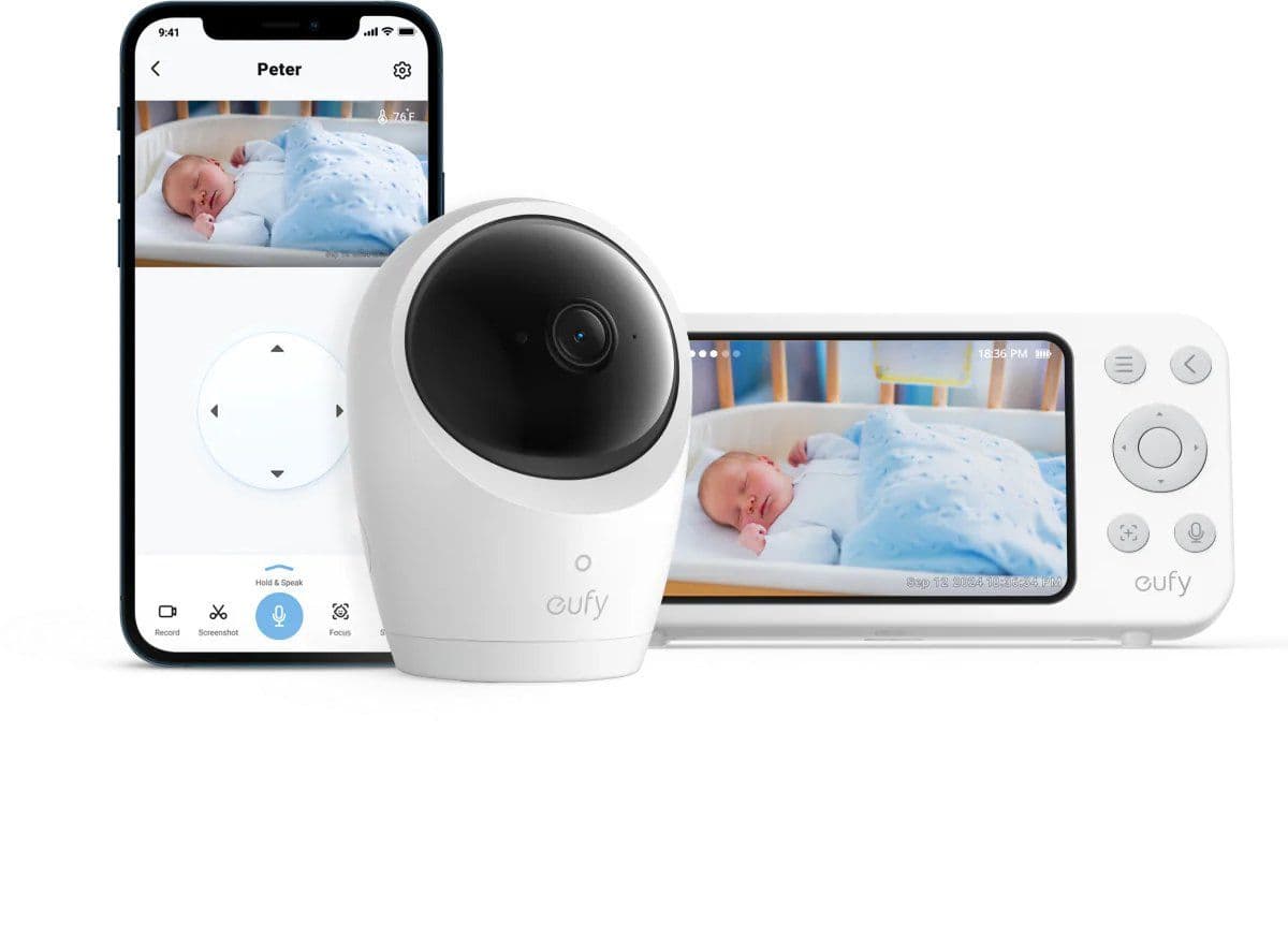 Eufy Baby E20 - Babyfoon - 2K HD Resolutie - App- en Offlinebesturing - Nachtzicht - 5000mAh Accu - Geluids- en Temperatuurmeldingen - Beveiligde