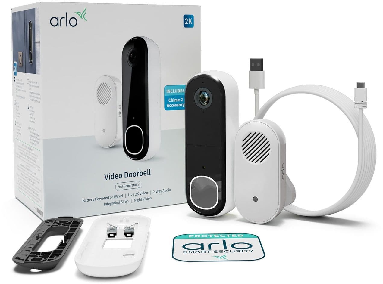 Arlo Video Doorbell - 2K Draadloze Videodeurbel & Gong - Bewegingsdetectie Ingebouwde sirene