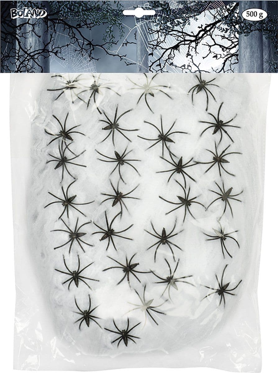 Boland - Spinrag 500 g wit met spinnen Wit - Horror - Horror