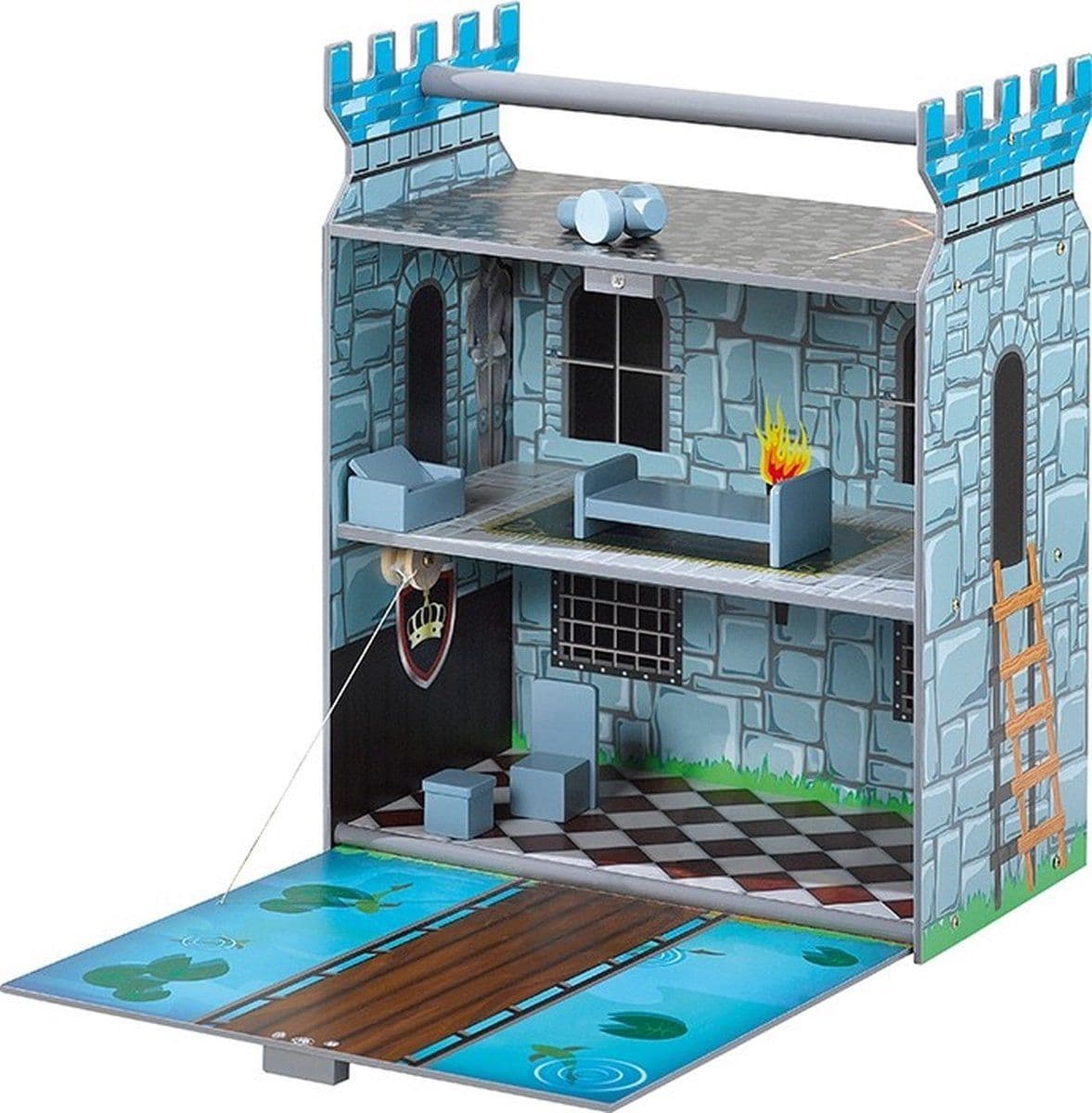 Plum Fortress - Speelset Hout - Werkende ophaalbrug - Grijs Blauw