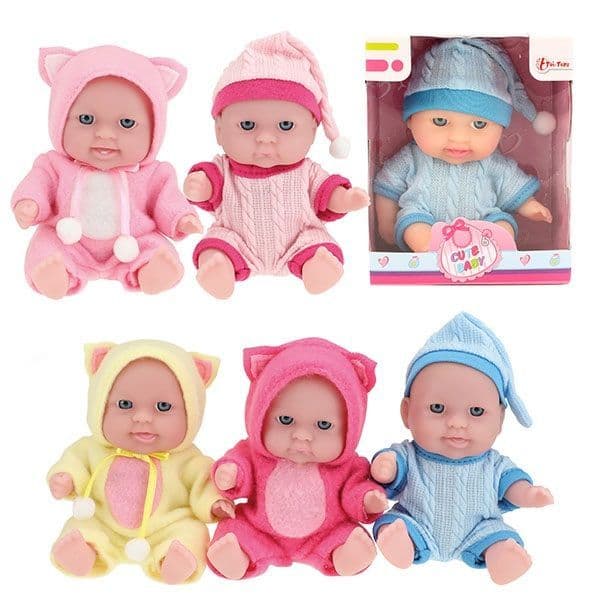 Cute babypopje 14cm - Slaapmuts - 6 ass.