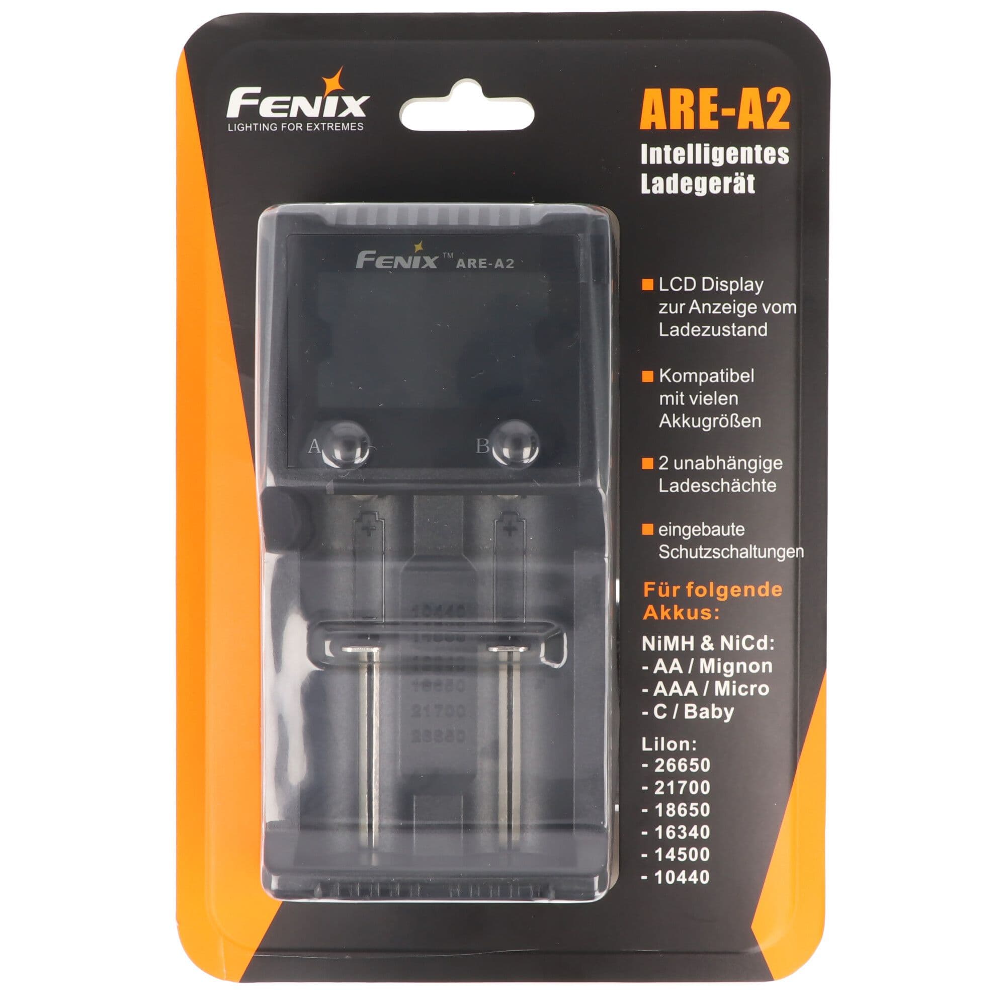 Fenix ARE-A2 oplader voor twee 10440, 14500, 16340, 18650, 26650, 21700 batterijen