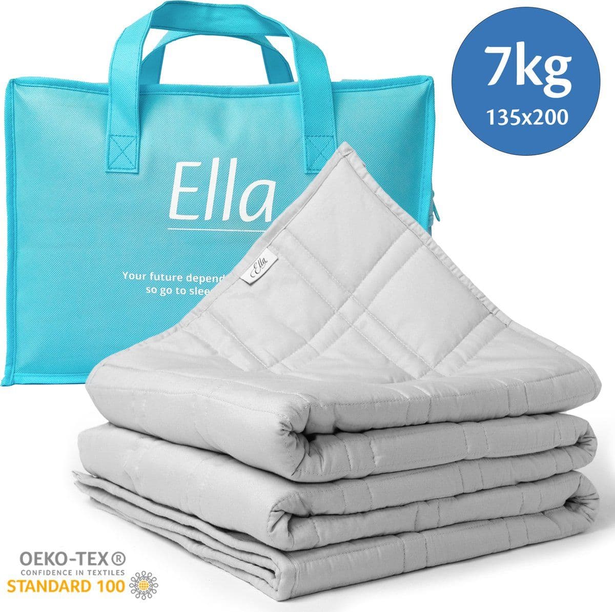Ella Verzwaringsdeken - Zwaartedeken 7kg 135 x 200cm - OEKO-TEX Katoen - Lichtgrijs