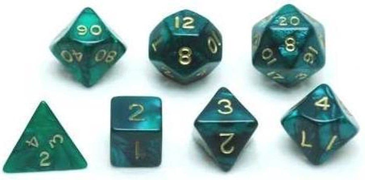 HOT Games Dobbelsteen Set - 7 stuks - Groen marmer / parelmoer