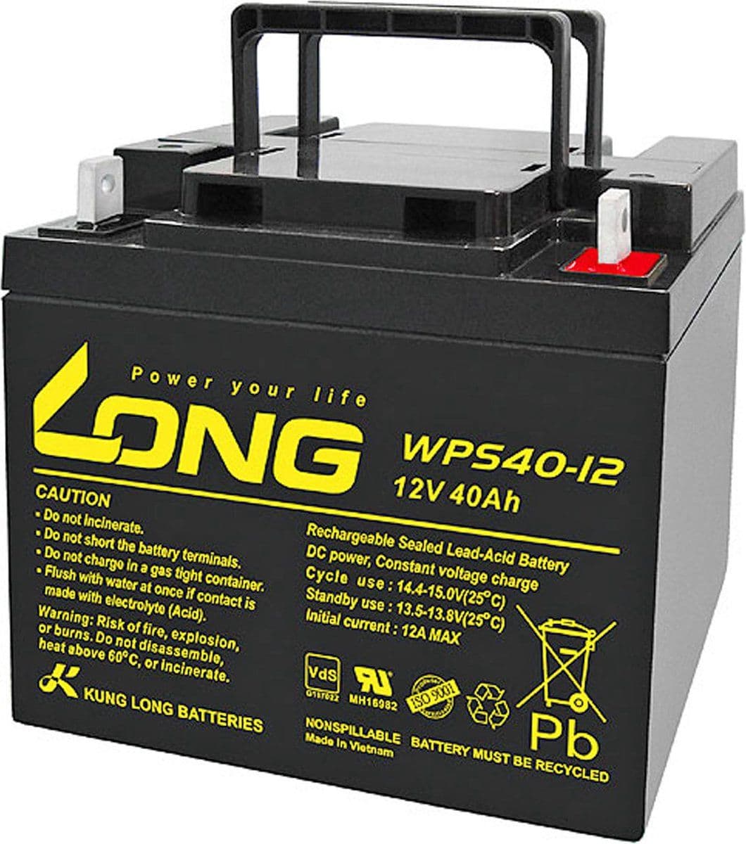 WPS40-12 Kung Long PB-loodbatterij 12 volt 40 Ah met M6-aansluiting met platte pool