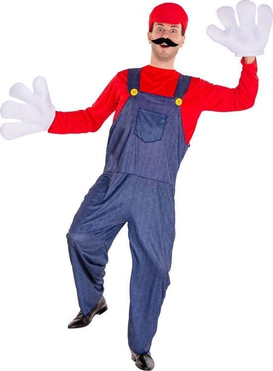 dressforfun - Herenkostuum super loodgieter Mario XL - shirt met lange mouwen tuinbroek muts snor handschoenen