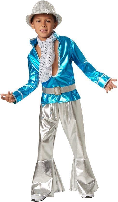 dressforfun Disco Boy 140 - verkleedkostuum - glanzend blauw en zilver (9-10j)