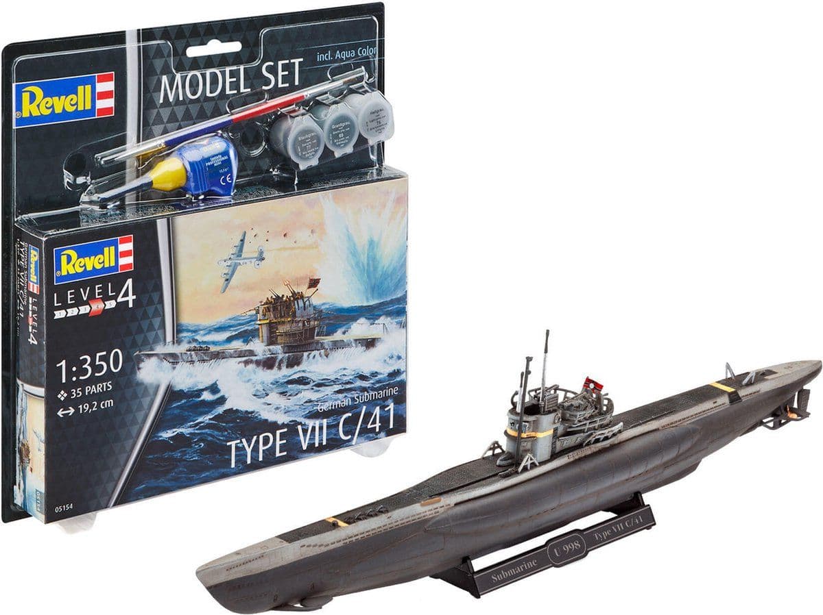 Revell 65154 - Modelbouwpakket - Type VII C/41 onderzeeër 1:350 - Inclusief verf en lijm (35 onderdelen)