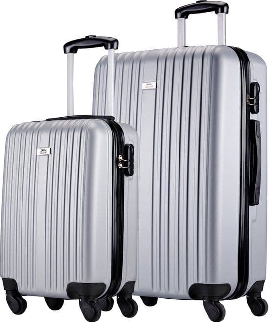 Slazenger Kofferset 2 Delig - Handbagage Trolley en Ruimbagage Koffer (S + M/L) - Hardcase met 360° Wielen en Cijferslot - Zilver