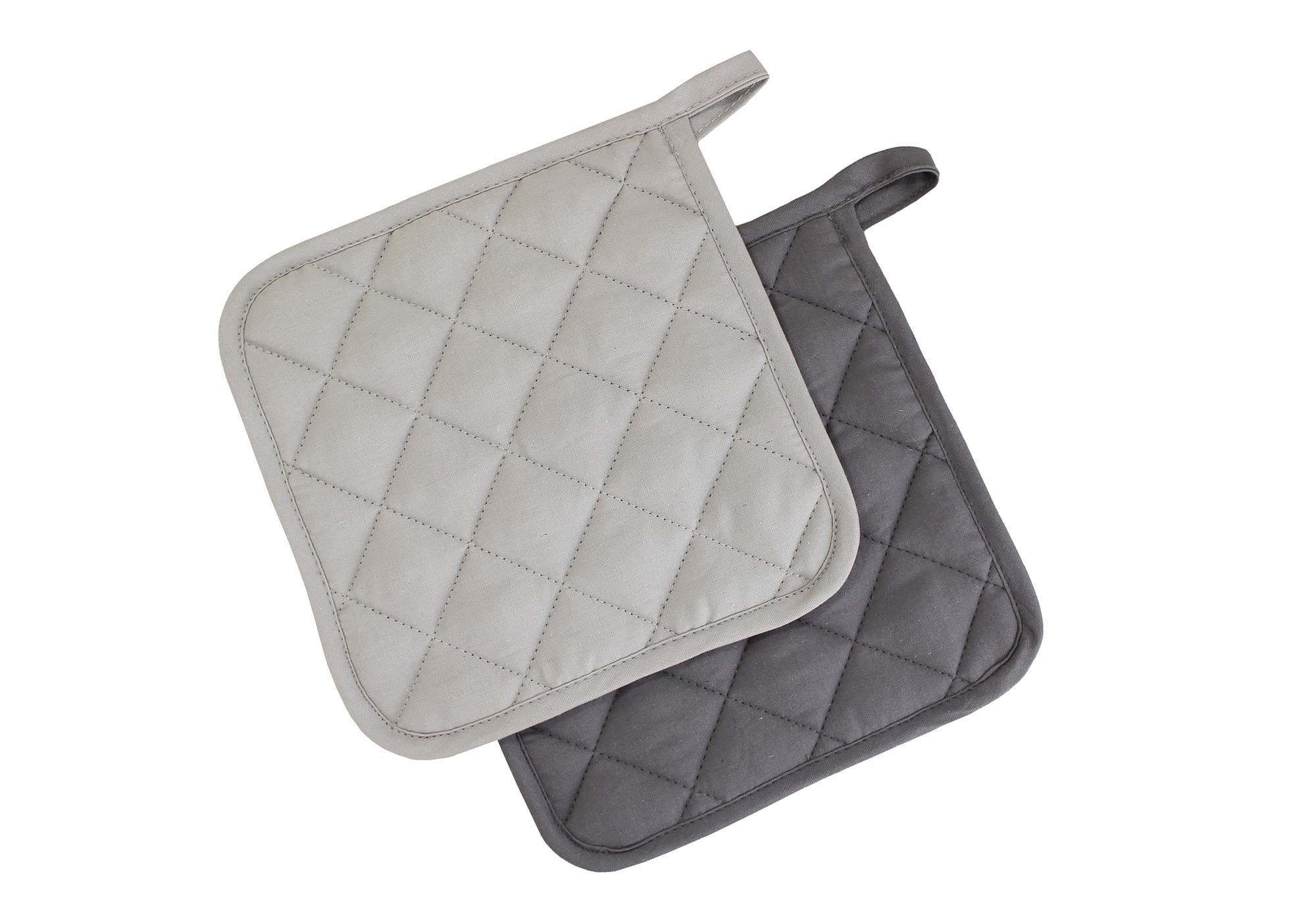 10-delig SET - Pannenlappen 20x20cm - handige ophanglus - 6x antraciet - 4x lichtgrijs
