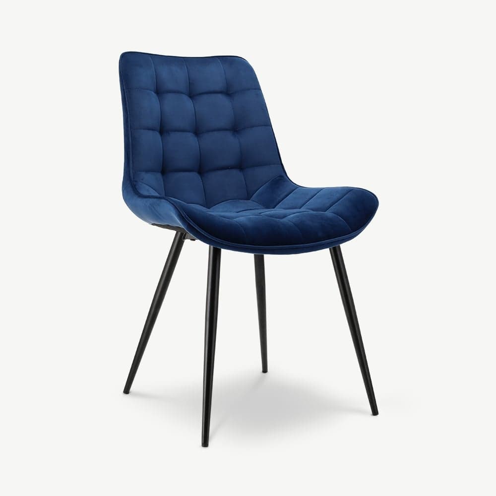 -€60 Blauwe velvet eetkamerstoel met armleuningen, zachte eetstoel velours