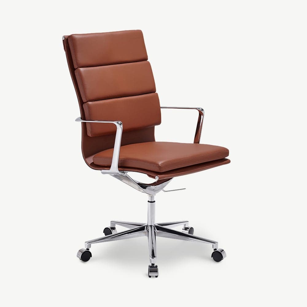 -€250 Cognac leren bureaustoel ergonomisch, draaistoel thuiskantoor design