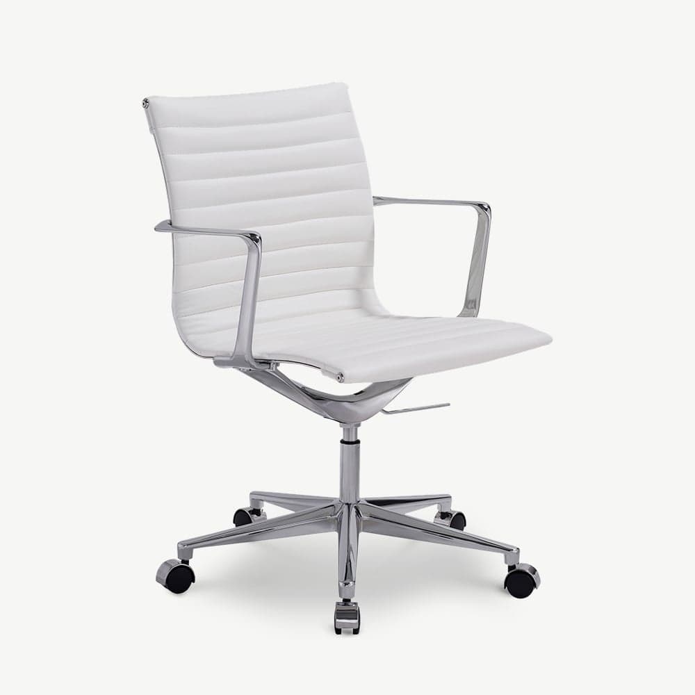 -€220 Walton bureaustoel, Wit Leder, lage rugleuning