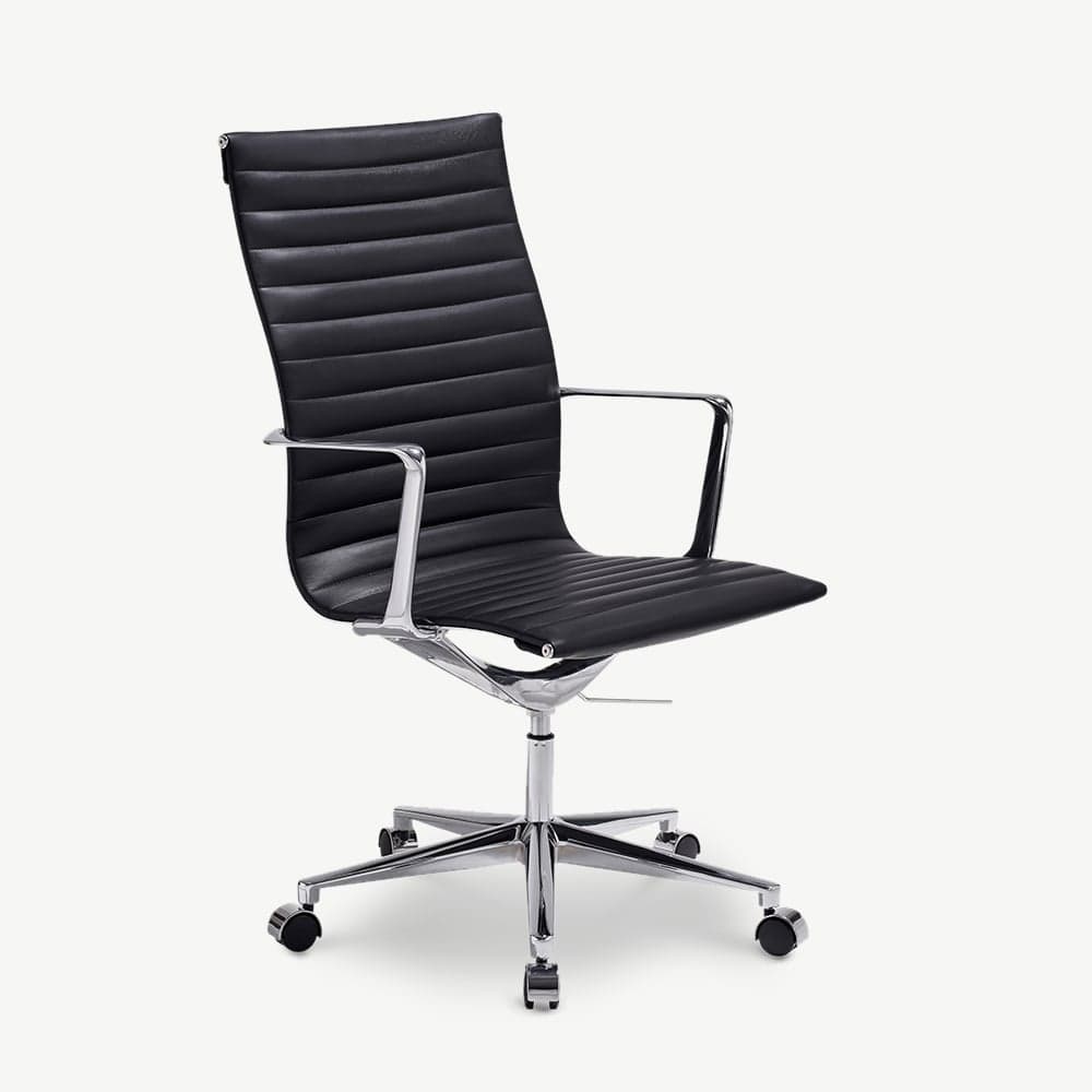 -€250 Zwarte leren bureaustoel ergonomisch, draaistoel kantoor zonder wielen