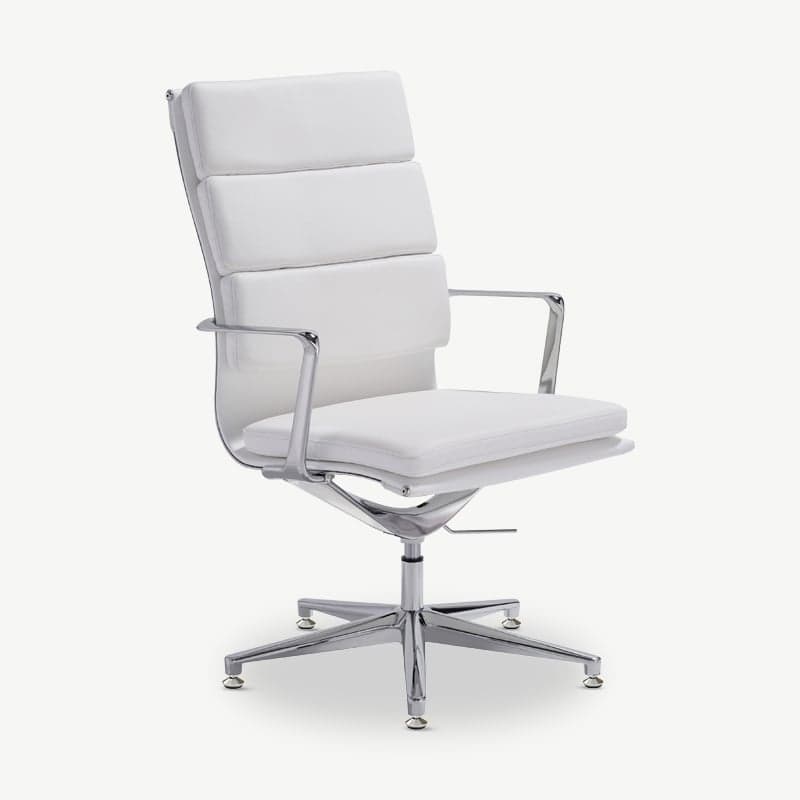 -€260 Levi Vergaderstoel, Wit Leer, Hoge Rug