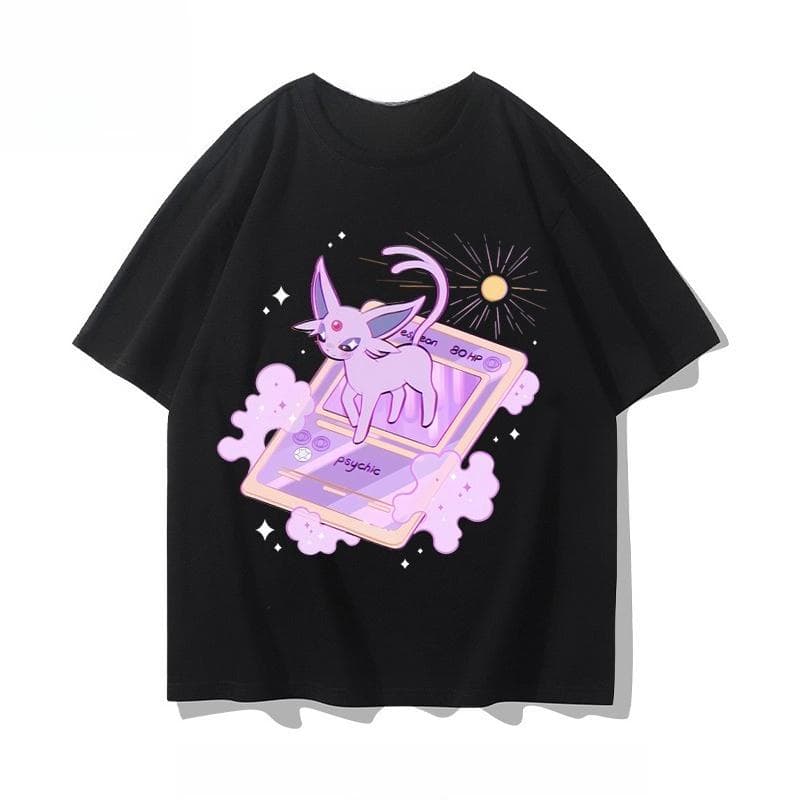 Pokémon Espeon Cartoon Handgeschilderd Japans T-shirt Heren- en Dames 2025 Zomer Nieuw Harajuku Losse Casual Top met Korte Mouwen cm