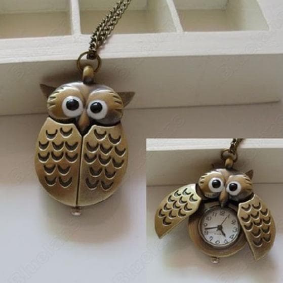 Montre de poche Vintage en Bronze rétro, pendentif hibou intelligent, longue chaîne, collier