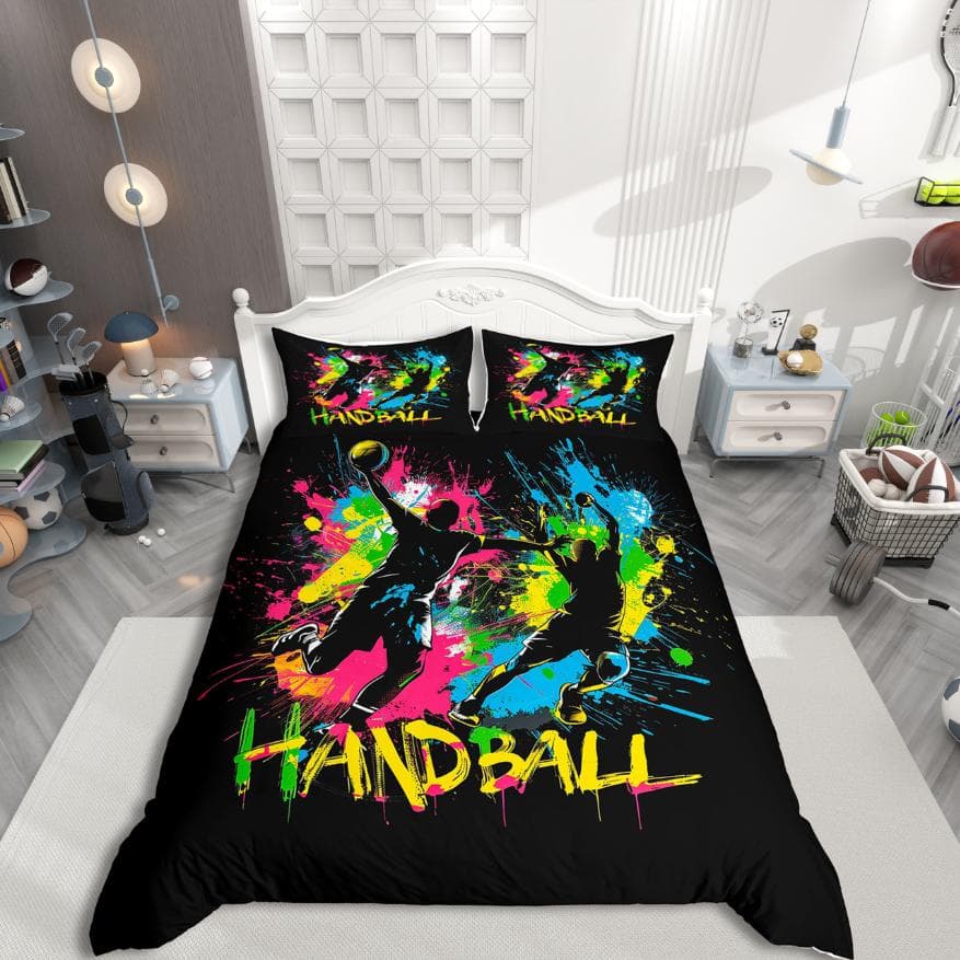Homewish Ensemble Housse de Couette Handball pour Enfants Ensemble de Literie Sportive pour Adolescents Ensemble de Lit Encre Salpicée Aquarelle Pour