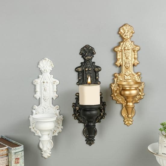 Appliques murales vintage Porte-bougies Art en fer gothique Porte-bougies chauffe-plat Décoration de bougeoir à fixer au mur pour salon, salle à