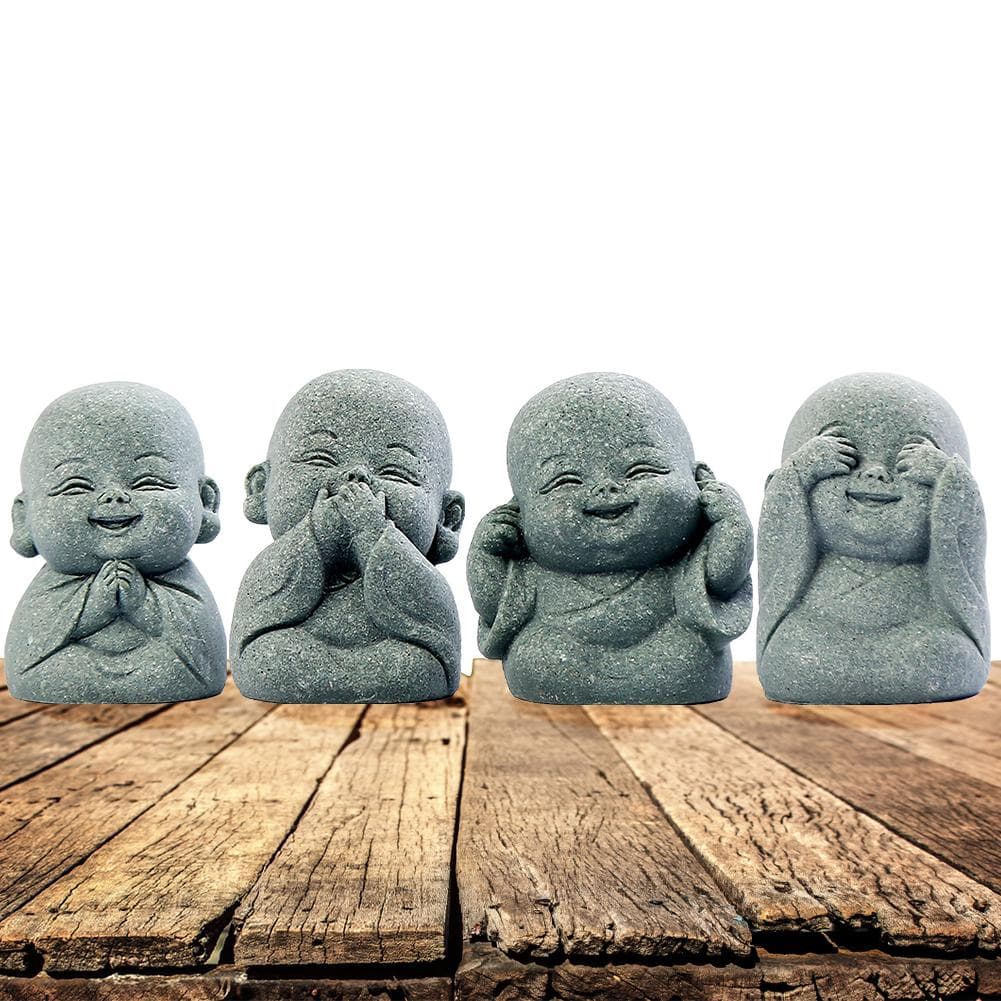 4 Pièces Statue de Bouddha Jolie Petite Figurine de Moine Statue de Moine Bouddhiste pour Décoration Maison Bureau Voiture Aquarium