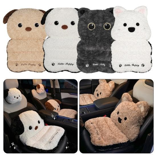 Coussin de Siège de Voiture Chat et Chien Coussin d'Assise en Peluche Support 2-en-1 pour Siège et Dos avec Fond Antidérapant Rembourrage Épais