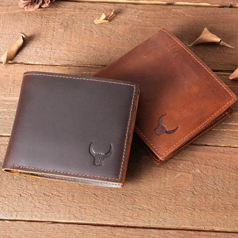 Portefeuille pour hommes 100% en cuir véritable avec poche à monnaie portefeuille en cuir pur à deux volets pour hommes écorce tannante