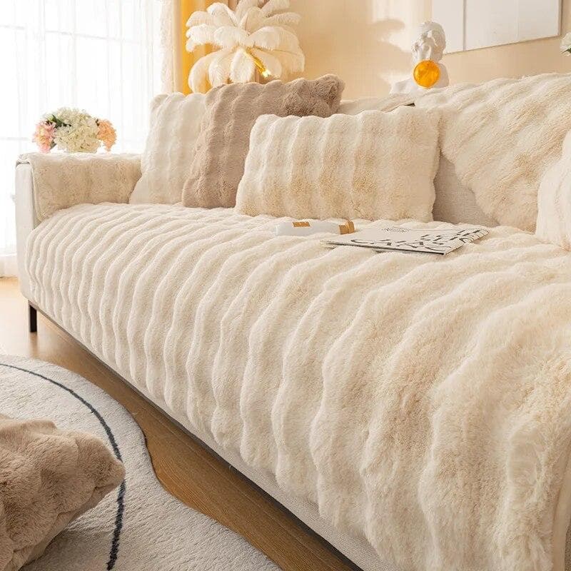 Konijn pluche verdikken bankhoes universele effen kleur bankhanddoek antislip bankhoezen voor woonkamer Slipcovers bankhanddoek
