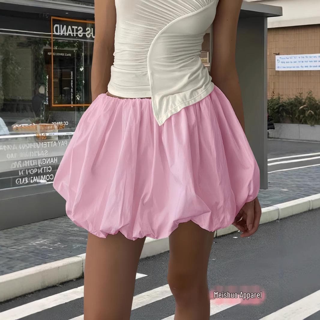 Jupe Mini Lanterne Tendance Couleur Unie Taille Cintrée 2024 cm