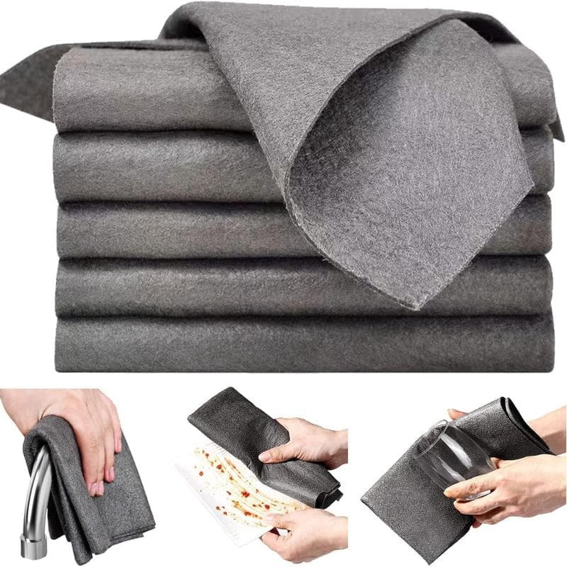 Chiffon de nettoyage magique en microfibre, 5 pièces, chiffons d'essuyage en verre, sans Trace, vaisselle gris