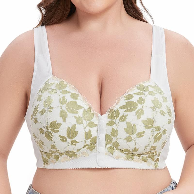 Soutien-gorge taille extra large AG Cup 36-52 sans anneau en acier style débardeur avec bordure dorée et boutons sur le devant en dentelle cm blanc