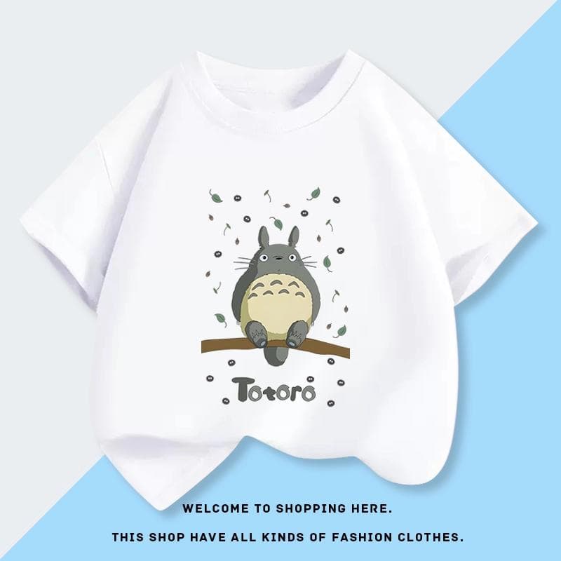T-shirt Enfant Mignon et Amusant Imprimé Dessin Animé Ghibli Totoro Été 2026 Nouveau Coton Respirant Manches Courtes Parent Enfant cm